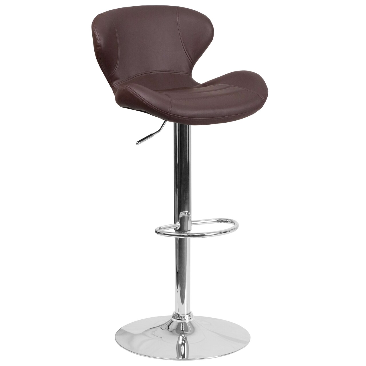 Merrick Lane Quincy Adjustable Height Barstool Contemporary Bar Height Stool with Curved Back and Metal Base with Footrest